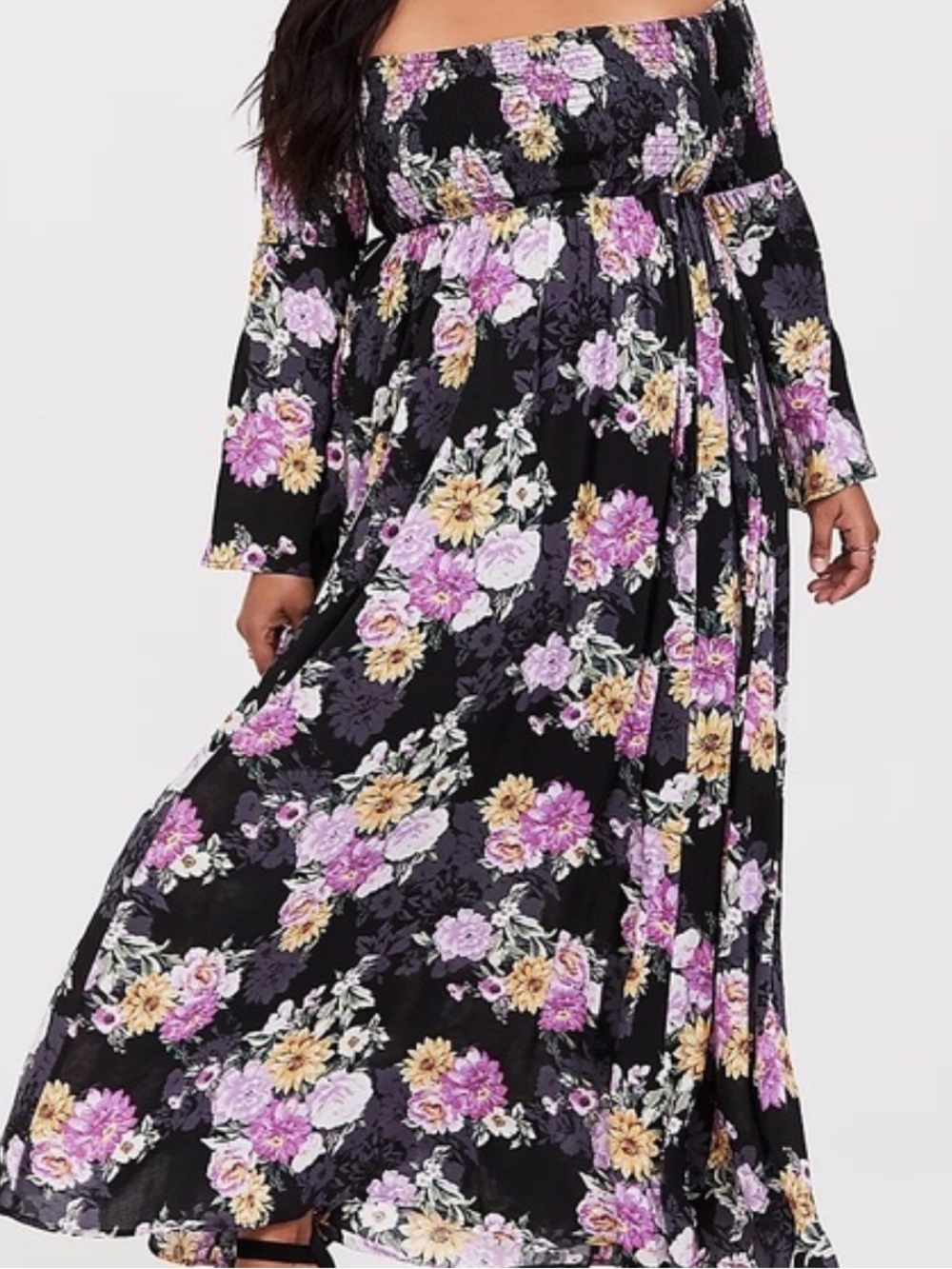 torrid Black Floral Maxi Dress with Pink & Yellow Blooms